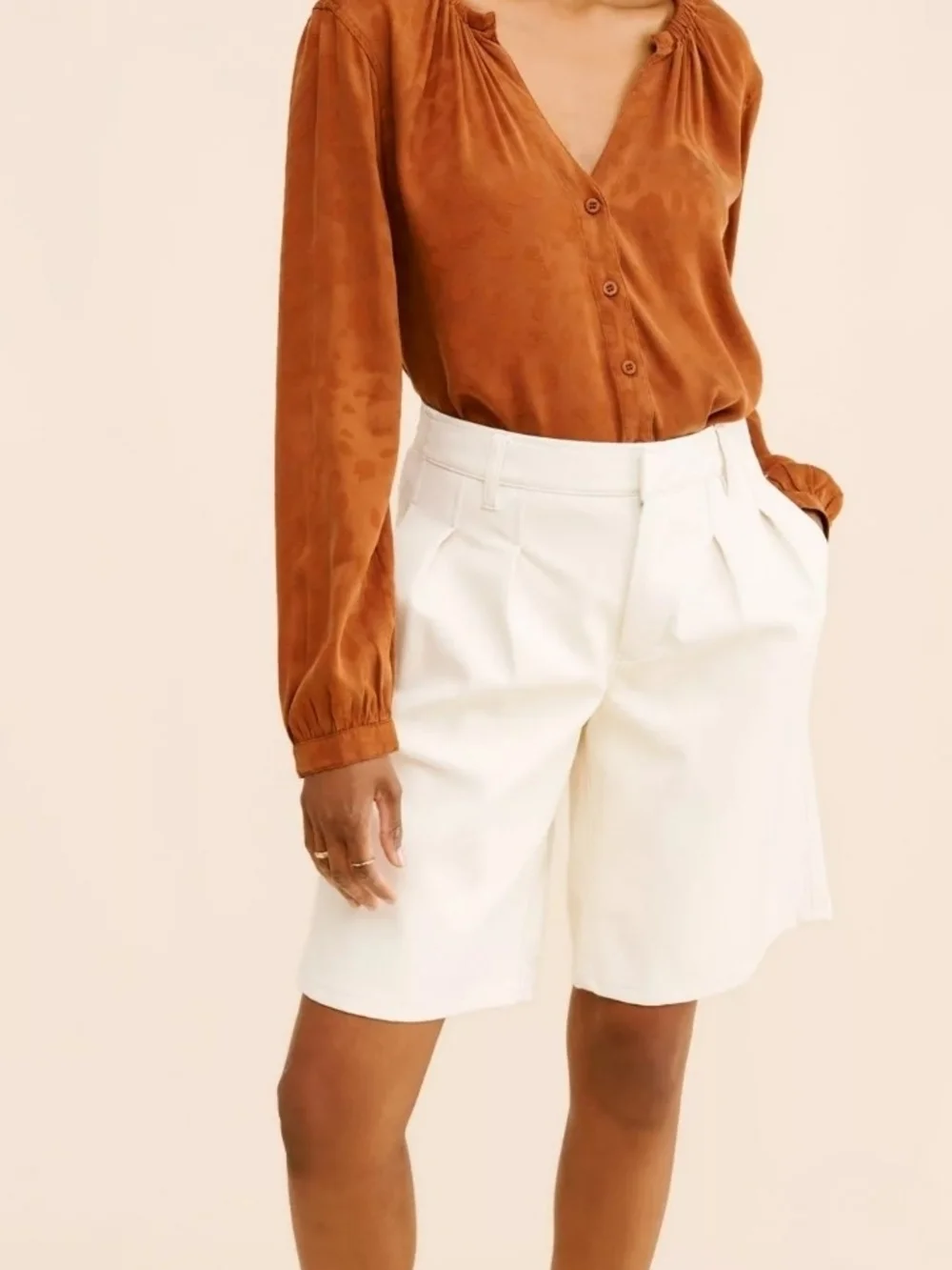 Cloth & Stone Anthropologie Rust Orange Elastic Neck Long Sleeve Blouse Top M
